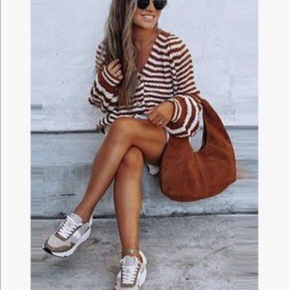 NEW Striped Button Down Long Sweater Cardigan - Picture 2 of 9